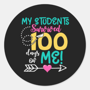 Sticker Rond Amusant 100ème Jour D'École Mon Étudiant A Survécu