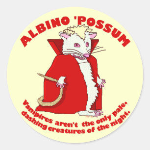 Sticker Rond Amusant Albino Possum Vampire Humour animal