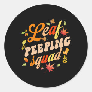 Sticker Rond Amusant automne saison Feuilles Peeper Leaf Peepin