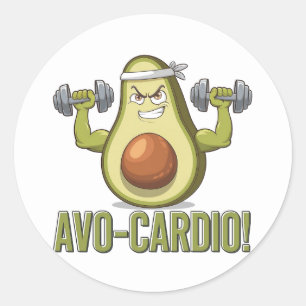 Sticker Rond Amusant Avo-Cardio Avocado Fitness Design