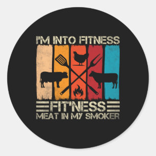 Sticker Rond Amusant Barbecue Fitness Boucherie Fumeur et amate