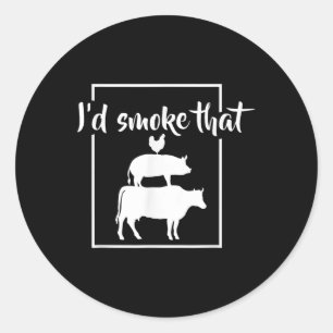 Sticker Rond Amusant Bbq Id Fumer Qui Viande Pitmaster