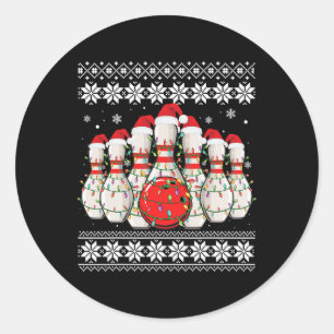 Sticker Rond Amusant bowling de Noël moche pull bowling