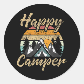 Sticker Rond Amusant Camping Randonnée Lover Présente Happy Cam