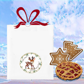 Sticker Rond Amusant Cerf de Dessin Animé Couronne Verte Noël E