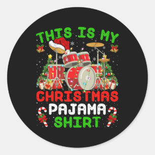 Sticker Rond Amusant C'Est Mon Kit Tambour Pyjama De Noël Chris
