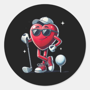 Sticker Rond Amusant Coeur Jouer Golf Valentines Jour Pour Le S