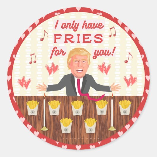 Sticker Rond Amusant Donald Trump Fast Food Fries Saint-Valenti (Devant)