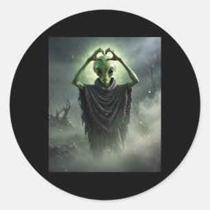 Sticker Rond Amusant Éffrayant Alien Coeur Mains Horreur Poster