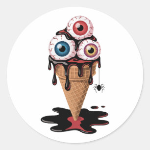 Sticker Rond Amusant Éffrayant Eyeball Ice Cream Cone Halloween