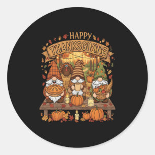 Sticker Rond Amusant Escouade Gnome De Thanksgiving Avec Automn