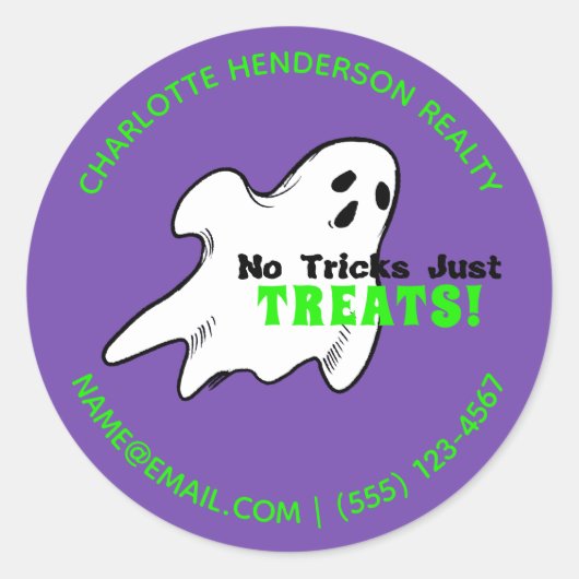 Sticker Rond Amusant Fantôme Immobilier Halloween (Devant)