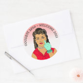 Sticker Rond Amusant Flipping Bird Ethnic Retro Lady (Enveloppe)