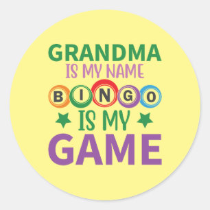 Sticker Rond amusant grand-mère Bingo mot art jeu