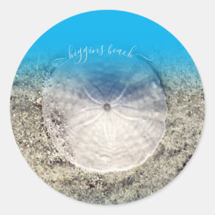 Sticker Rond Amusant Higgins Beach Sand Dollar Bleu Ombre