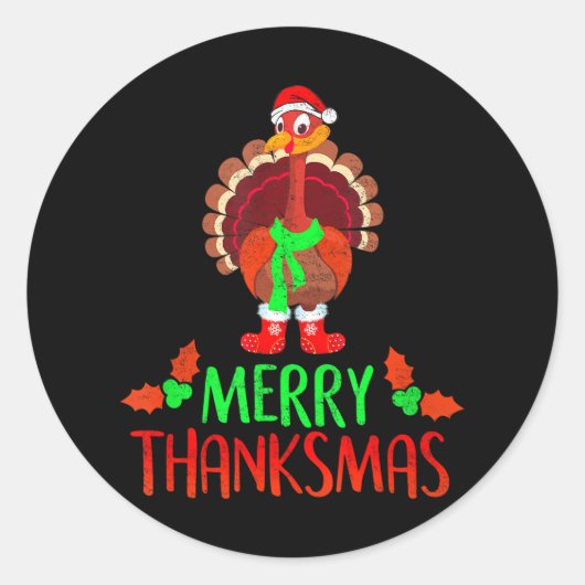 Sticker Rond Amusant Joyeux Thanksmas Festif Thanksgiving (Devant)