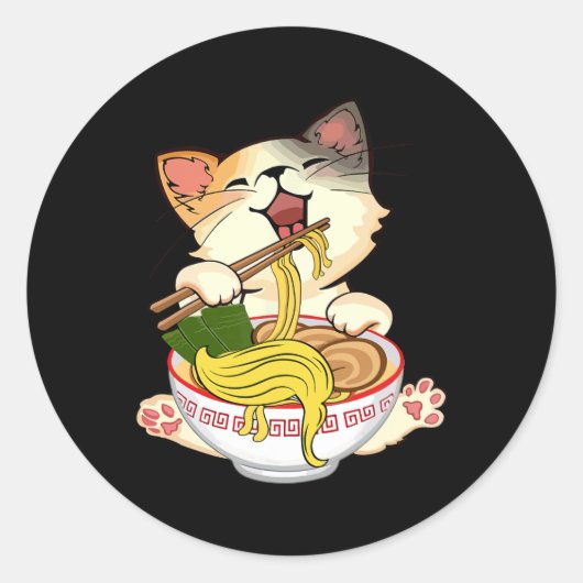 Sticker Rond Amusant Kamala Anime Chat Manger Ramen Trump nouil (Devant)