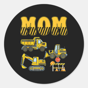 Sticker Rond Amusant Maman Papa Construction Excavateur Enfants