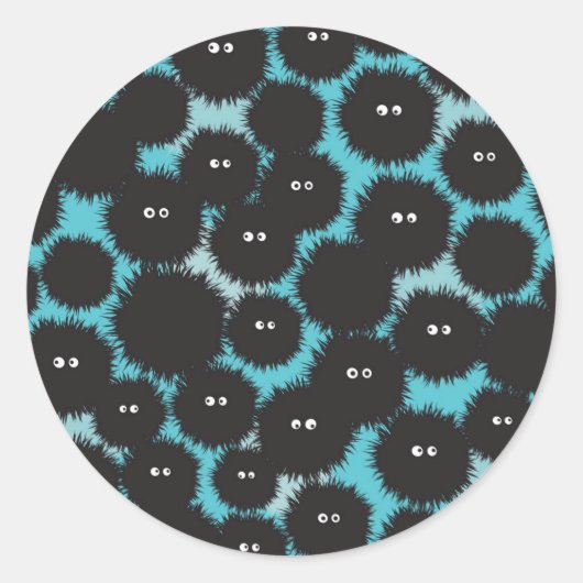 Sticker Rond Amusant monstres noirs moelleux (Devant)
