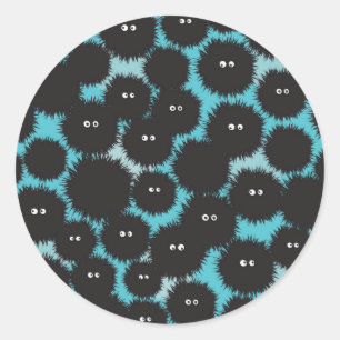 Sticker Rond Amusant monstres noirs moelleux
