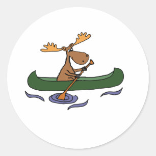 Sticker Rond Amusant Moose Canoë Design