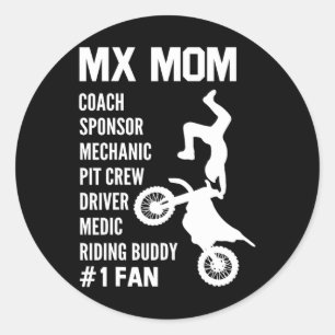 Sticker Rond Amusant Mx Maman Dirt Vélo Motocross équitation Bu