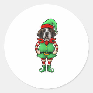 Sticker Rond Amusant Noël Elf St Bernard Chien Saint Bernard