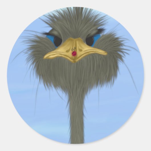 Sticker Rond Amusant Ostrich George Et Mignonne Ladybug (Devant)