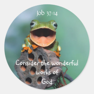 Sticker Rond Amusant Petit Frog Bible Écriture Job 12:14