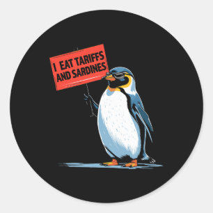 Sticker Rond Amusant Pingouin Tarifs Je Mange Tarifs Et Sardine