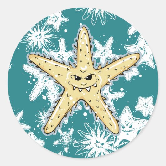 Sticker Rond Amusant poisson étoilé jaune avec sourire (Devant)