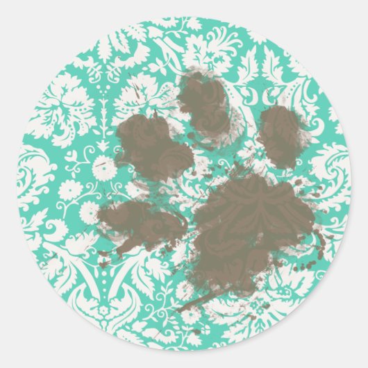 Sticker Rond Amusant Propriétaire de Animaux de Mer Vert Damask (Devant)