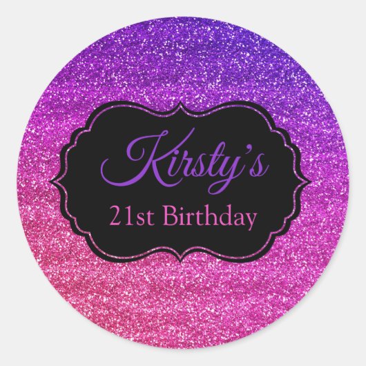 Sticker Rond Amusant rose violet Parties scintillant étincelant (Devant)