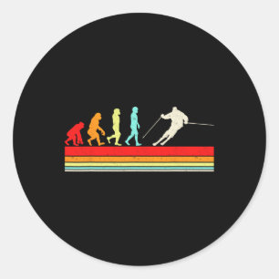 Sticker Rond Amusant Ski Evolution Sports d'hiver Retro Design