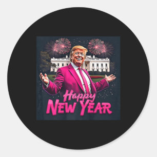 Sticker Rond Amusant Trump New Year Party 2025 Trump New Year N