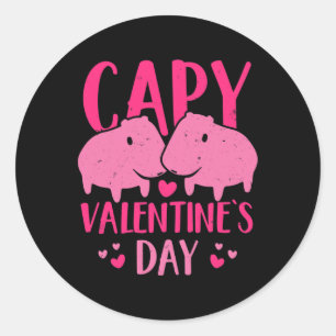 Sticker Rond Amusant Valentine Couple Capy Valentine's Day Capy