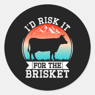 Sticker Rond Amusant Vintage Fumée Brisket Id Risque Pour Le Br