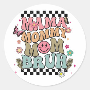 Sticker Rond Amusante À damiers Fleurs de maman Fête des mères