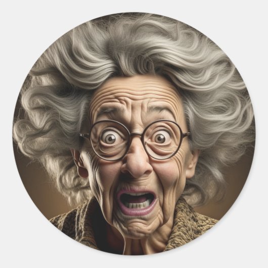 Sticker Rond Amusante Ancienne Dame Ai Art (Devant)