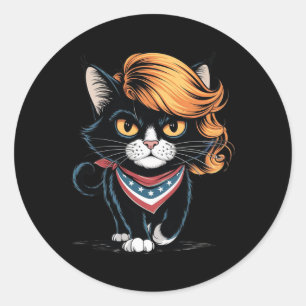 Sticker Rond Amusante Femme Sans Chat Avec Trump Votez Kama