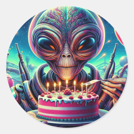 Sticker Rond Amusante fête d'anniversaire à thème Alien (Devant)