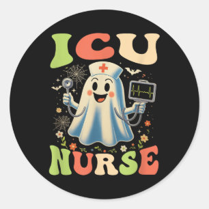 Sticker Rond Amusante Halloween Icu Infirmière Intensive Soins 
