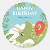 Sticker Rond Amusants Anniversaire Dinosaur Tricératops Nom per (Devant)
