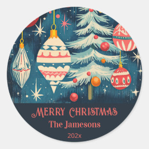 Sticker Rond Amusants Arbres de Noël rétro Ornements