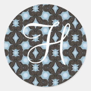 Sticker Rond Amusants avec marron et bleu initial