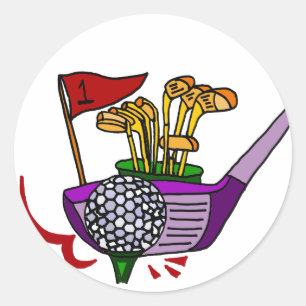 Sticker Rond Amusants Golf Ball and Clubs Golf Art