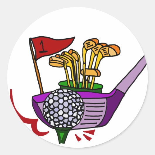 Sticker Rond Amusants Golf Ball and Clubs Golf Art (Devant)