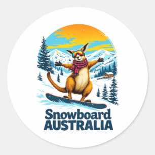 Sticker Rond Amusants Kangaroo Snowboard En Australie
