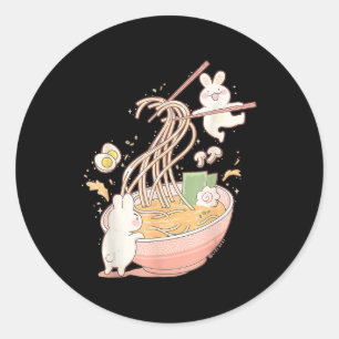 Sticker Rond Amusants lapin lapin Ramen Noodle Soupe Anime Kawa