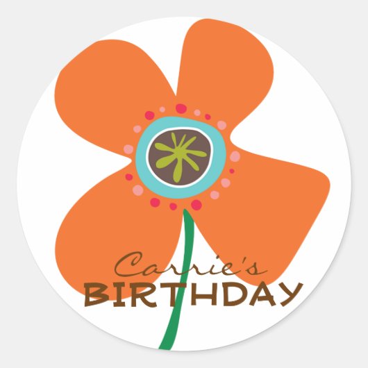Sticker Rond Amusants Orange Daisy Pop Fête d'Anniversaire Fill (Devant)